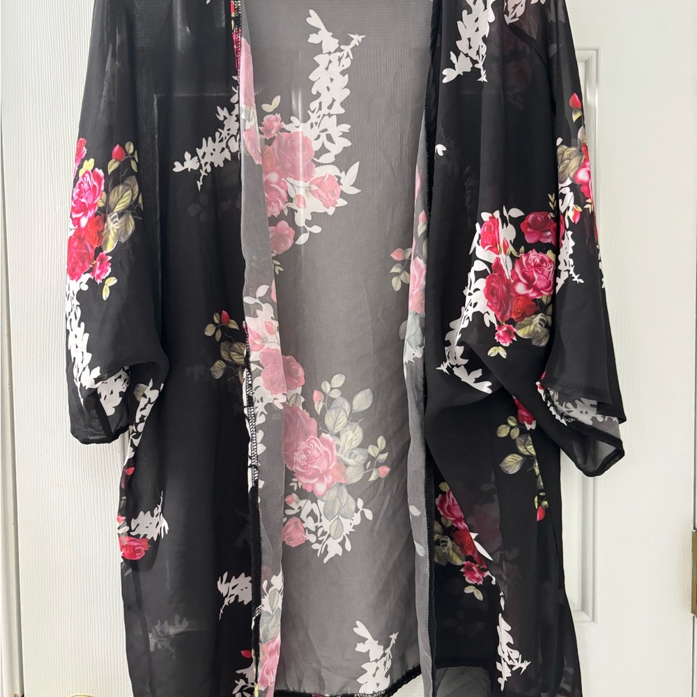 Floral Black Kimono Robe